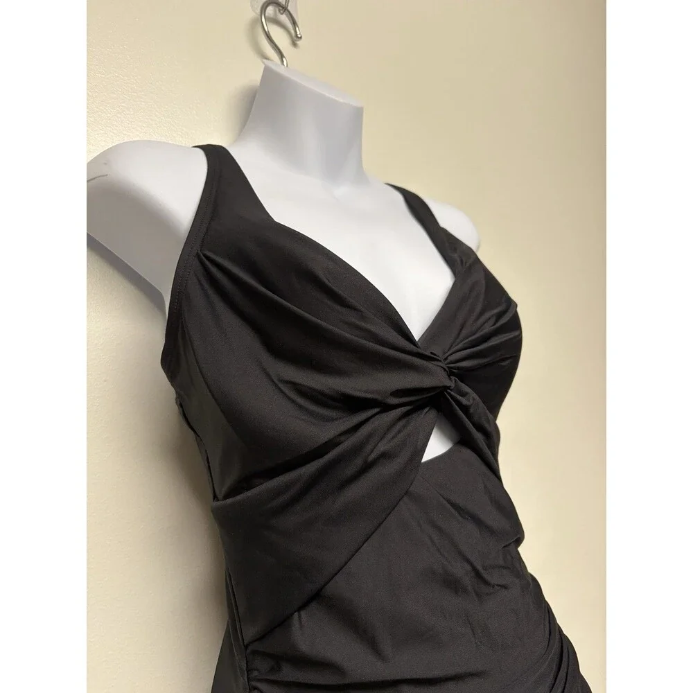 Dkny Plunge Tummy Control Twist Front One-Piece Swimsuit, Black, Women’s Medium - Picture 3 of 7